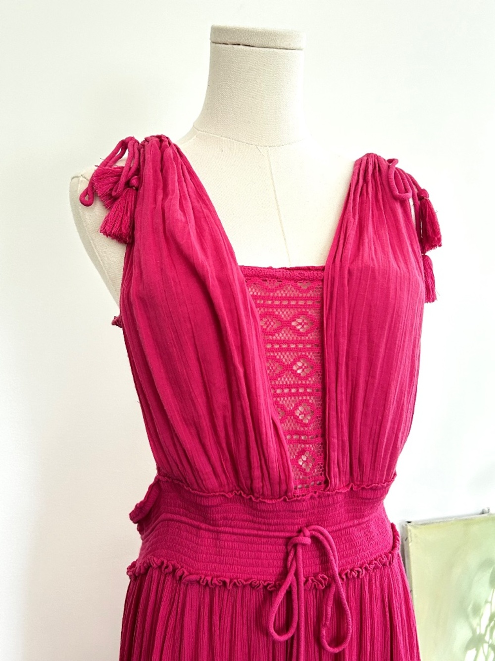 Free People Santa Maria Maxi Dress XL Love Pink Crochet Lace Open Back Boho - Picture 4 of 14